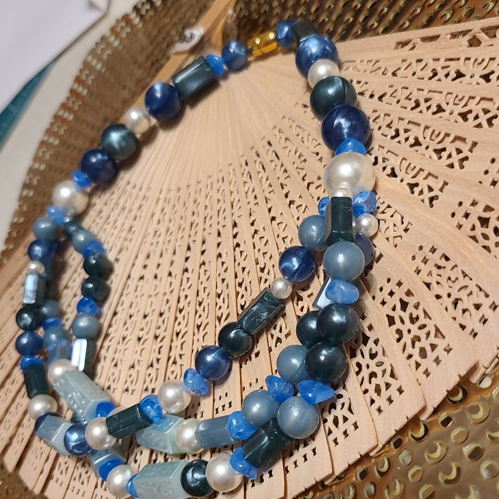 Vintage Blue and Silver Beaded Necklace
